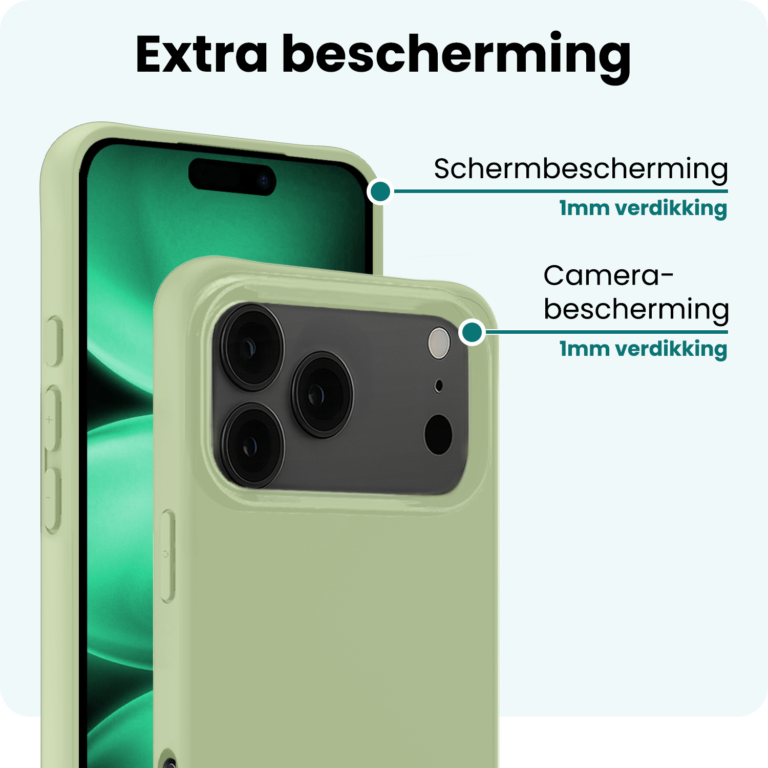 Forterra Forterra iPhone 17 Pro Max Hoesje Siliconen Met 2x Screenprotector Met Dichte Notch - Groen