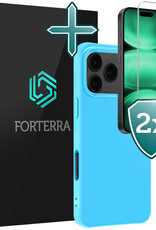 Forterra Forterra iPhone 17 Pro Max Hoesje Siliconen Met 2x Screenprotector Met Dichte Notch - Lichtblauw