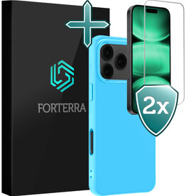 Forterra Forterra iPhone 17 Pro Max Hoesje Siliconen Met 2x Screenprotector Met Dichte Notch - Lichtblauw