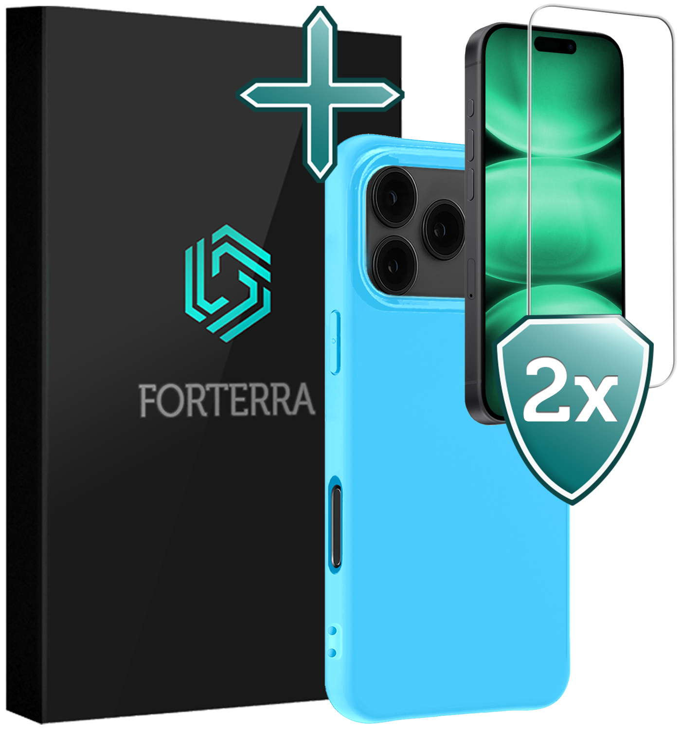 Forterra Forterra iPhone 17 Pro Max Hoesje Siliconen Met 2x Screenprotector Met Dichte Notch - Lichtblauw