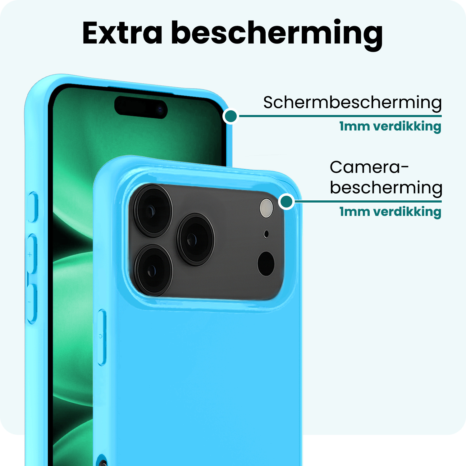 Forterra Forterra iPhone 17 Pro Max Hoesje Siliconen Met 2x Screenprotector Met Dichte Notch - Lichtblauw