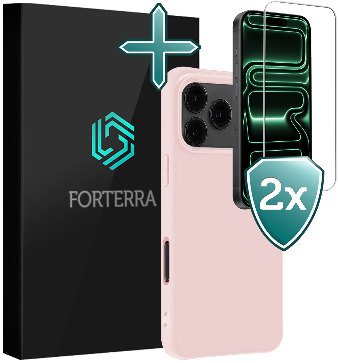 Forterra Forterra iPhone 17 Pro Max Hoesje Siliconen Met 2x Screenprotector Met Dichte Notch - Lichtroze
