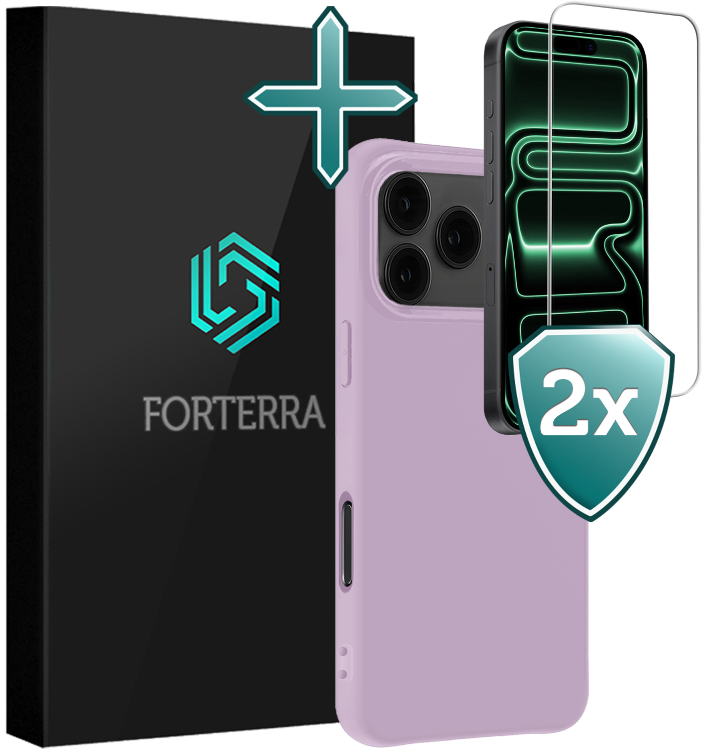 Forterra Forterra iPhone 17 Pro Max Hoesje Siliconen Met 2x Screenprotector Met Dichte Notch - Lila
