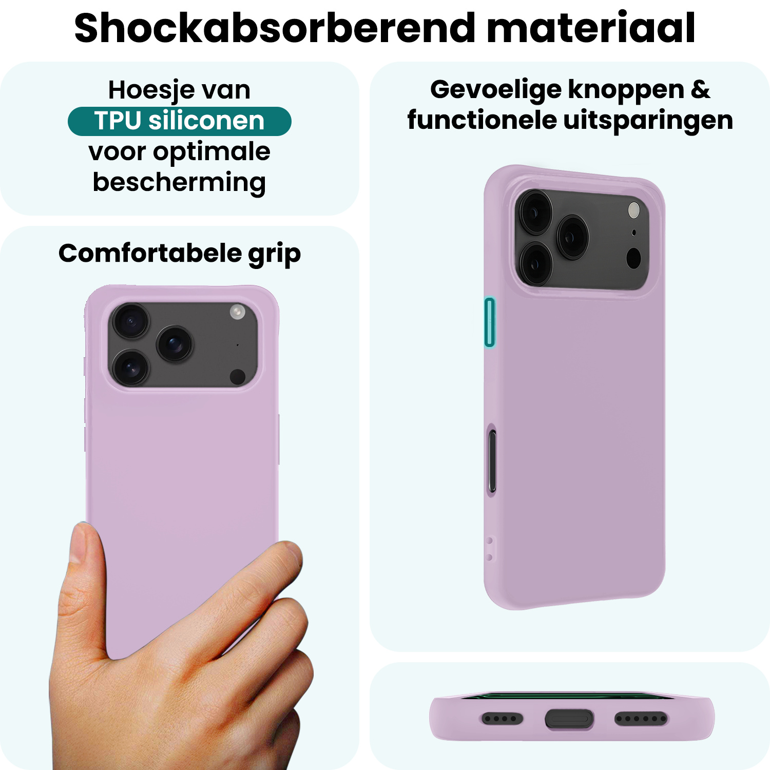 Forterra Forterra iPhone 17 Pro Max Hoesje Siliconen Met 2x Screenprotector Met Dichte Notch - Lila