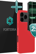 Forterra Forterra iPhone 17 Pro Max Hoesje Siliconen Met 2x Screenprotector Met Dichte Notch - Rood