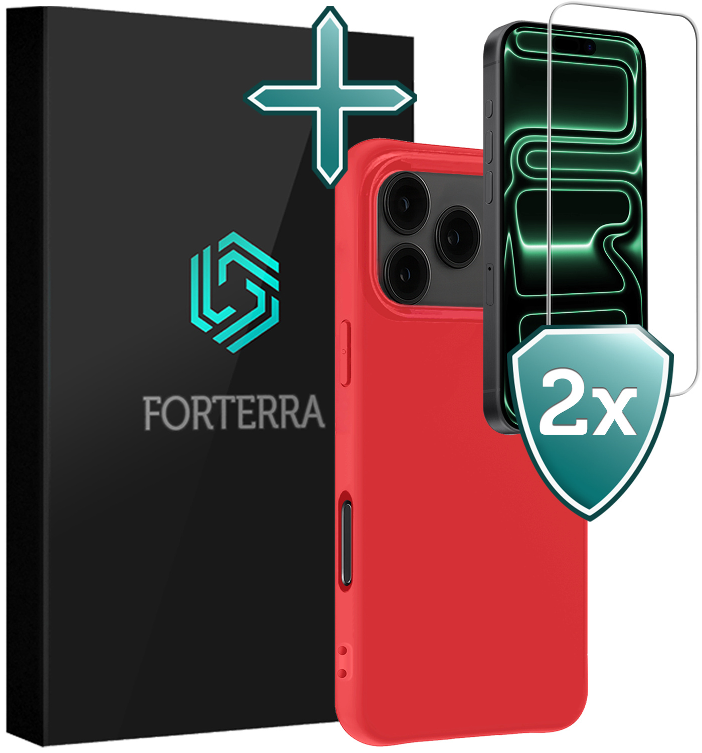 Forterra Forterra iPhone 17 Pro Max Hoesje Siliconen Met 2x Screenprotector Met Dichte Notch - Rood