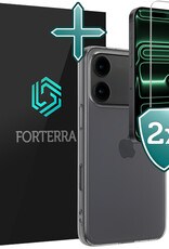 Forterra Forterra iPhone 17 Pro Max Hoesje Siliconen Met 2x Screenprotector Met Dichte Notch - Transparant