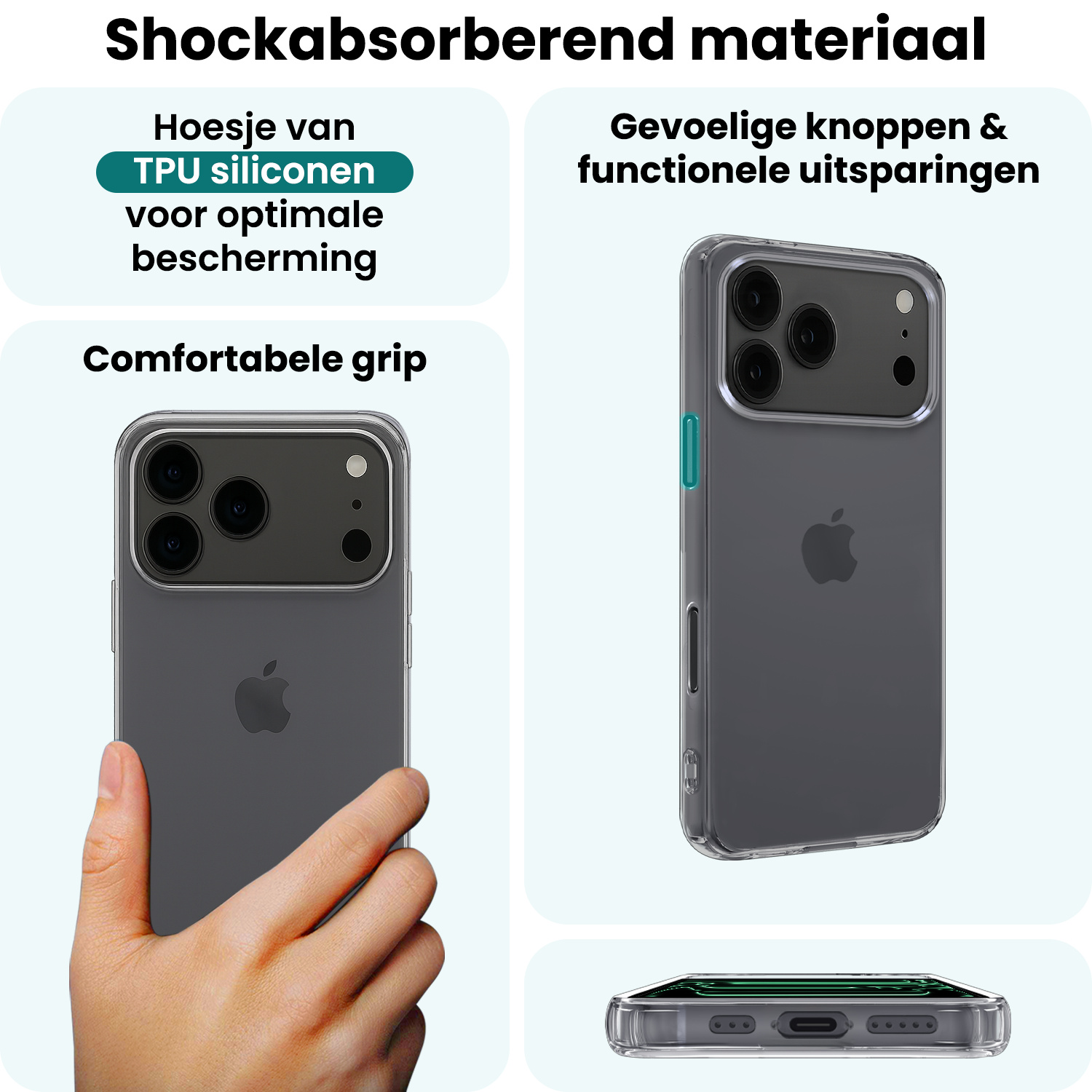 Forterra Forterra iPhone 17 Pro Max Hoesje Siliconen Met 2x Screenprotector Met Dichte Notch - Transparant