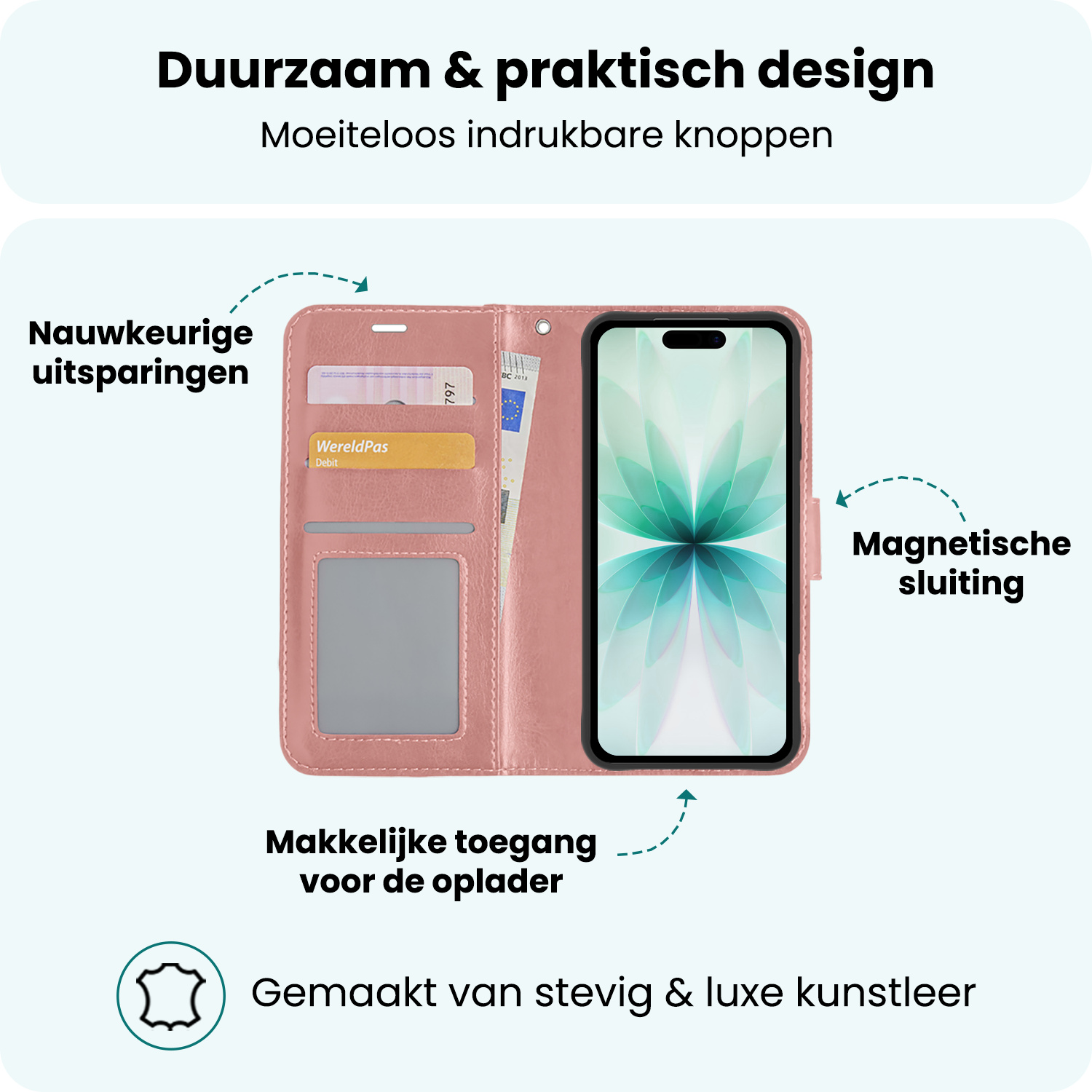 Forterra Forterra iPhone 17 Hoesje Bookcase - Rose Goud