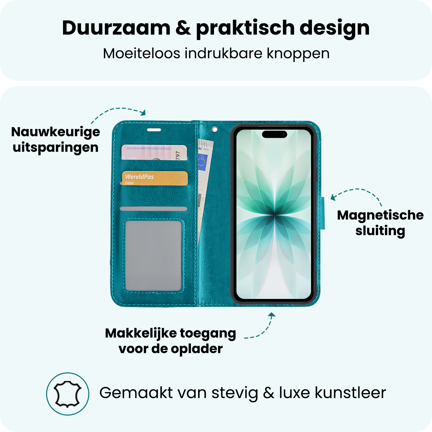 Forterra Forterra iPhone 17 Hoesje Bookcase - Turquoise