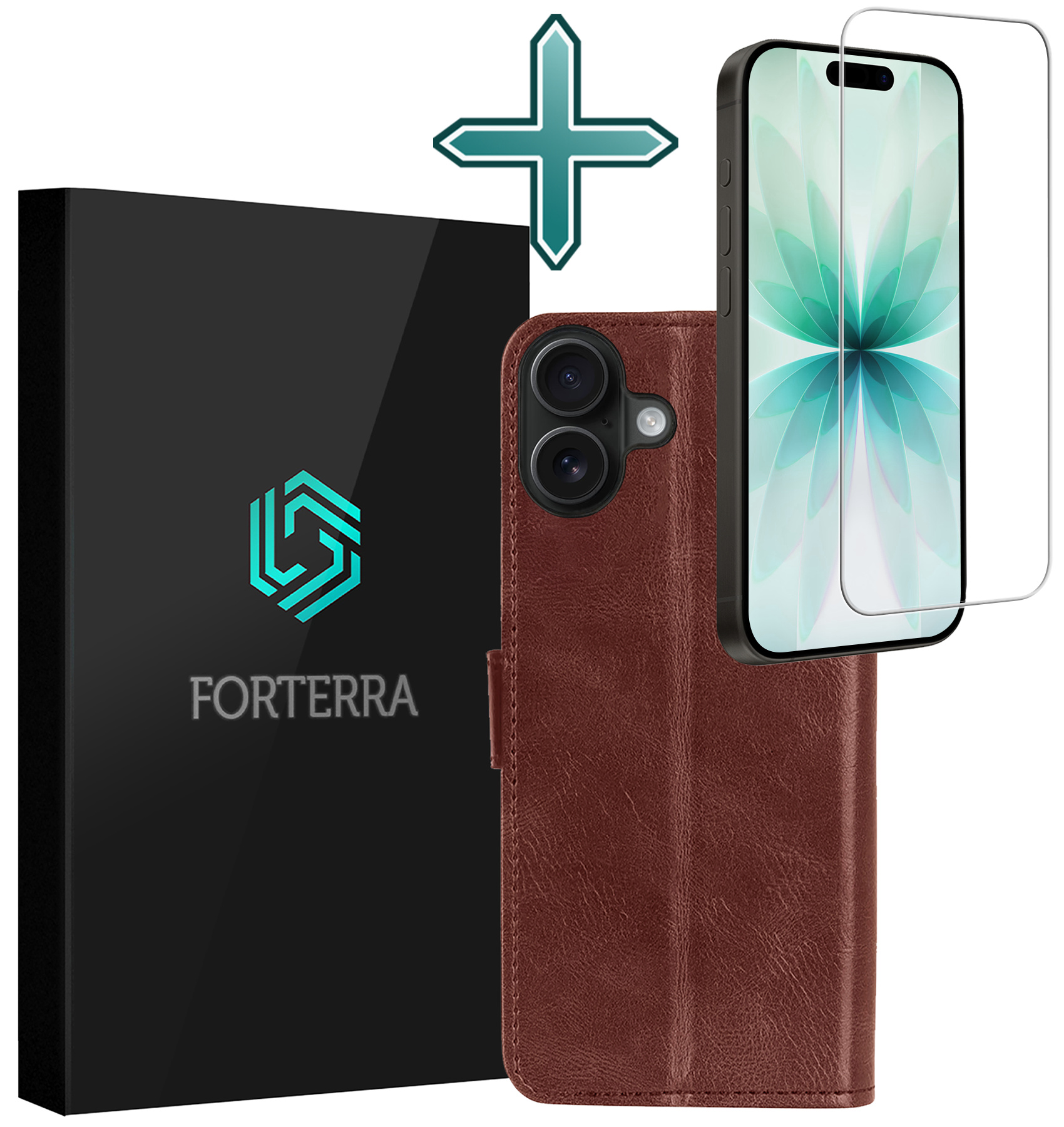 Forterra Forterra iPhone 17 Hoesje Bookcase Met Screenprotector - Bruin