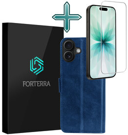 Forterra Forterra iPhone 17 Hoesje Bookcase Met Screenprotector - Donkerblauw