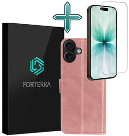 Forterra Forterra iPhone 17 Hoesje Bookcase Met Screenprotector - Rose Goud