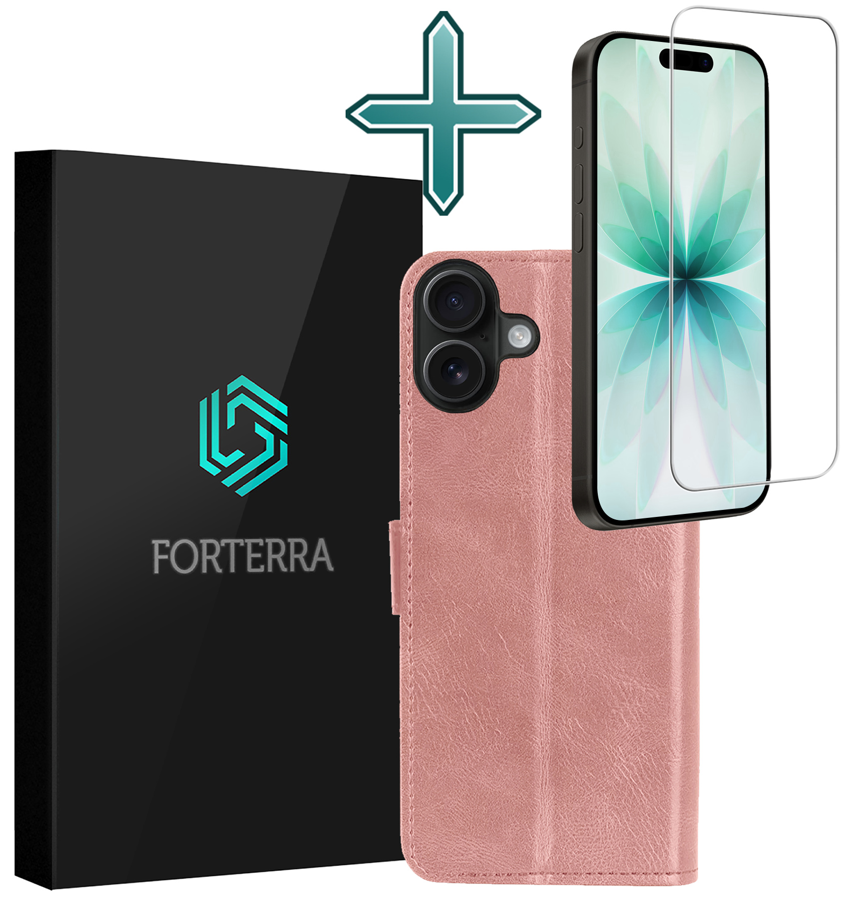 Forterra Forterra iPhone 17 Hoesje Bookcase Met Screenprotector - Rose Goud