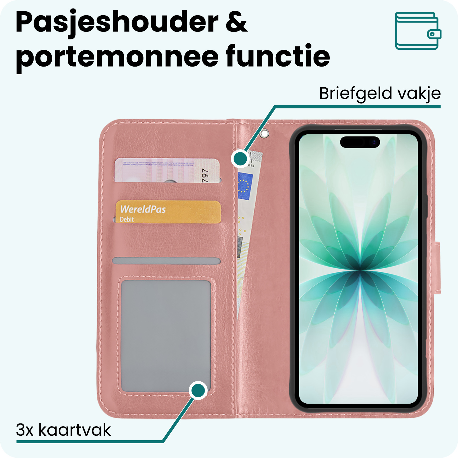 Forterra Forterra iPhone 17 Hoesje Bookcase Met Screenprotector - Rose Goud
