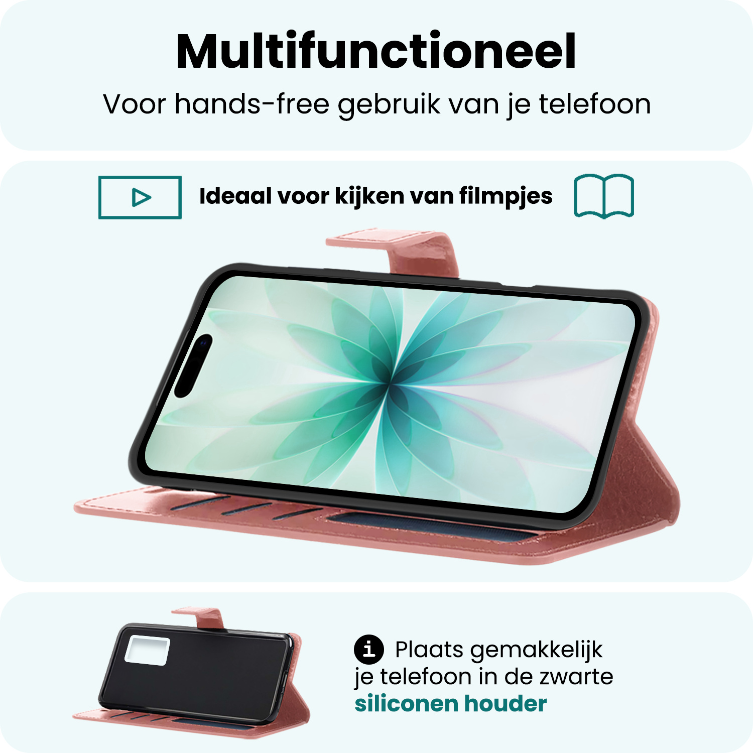 Forterra Forterra iPhone 17 Hoesje Bookcase Met Screenprotector - Rose Goud