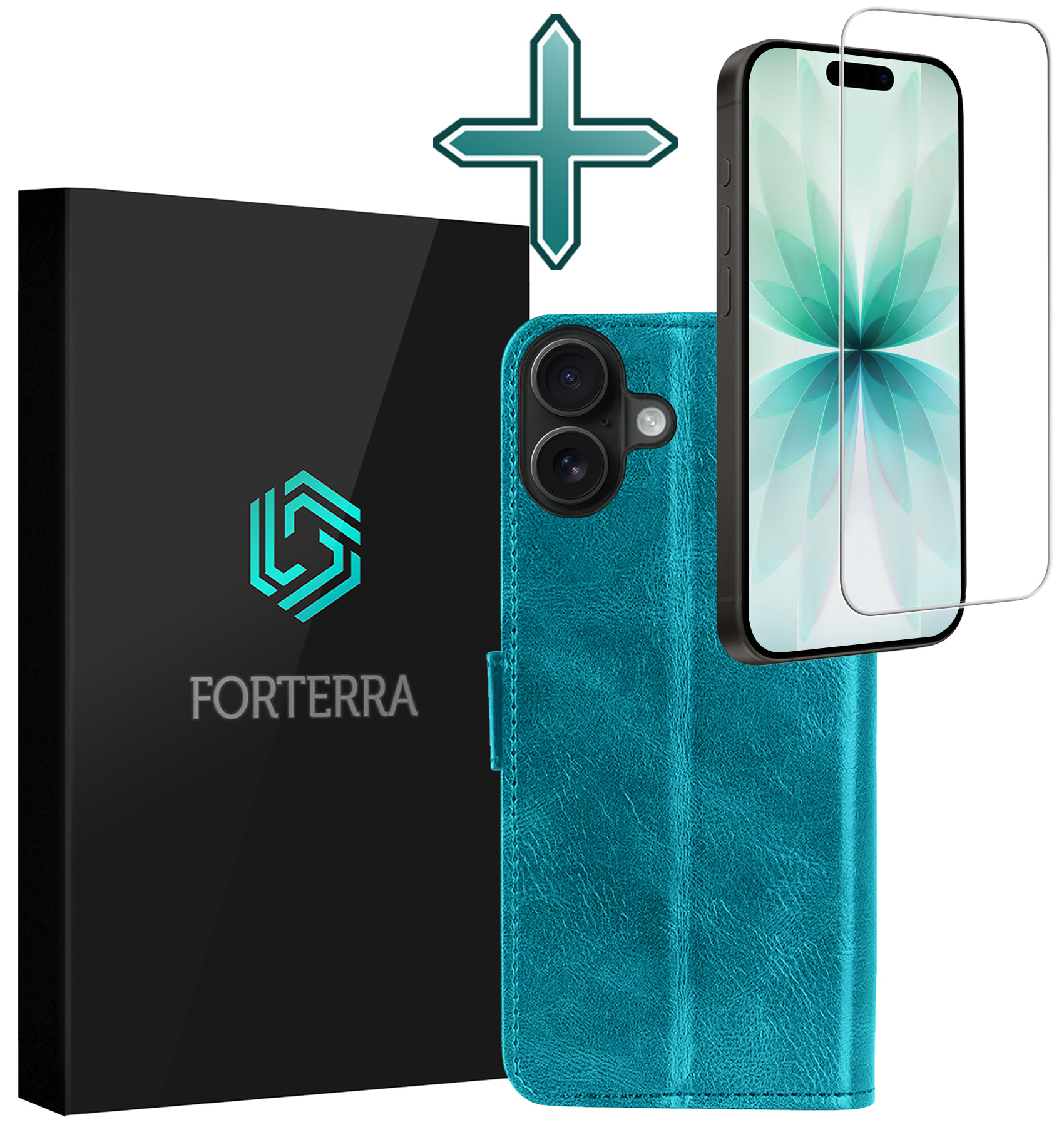 Forterra Forterra iPhone 17 Hoesje Bookcase Met Screenprotector - Turquoise
