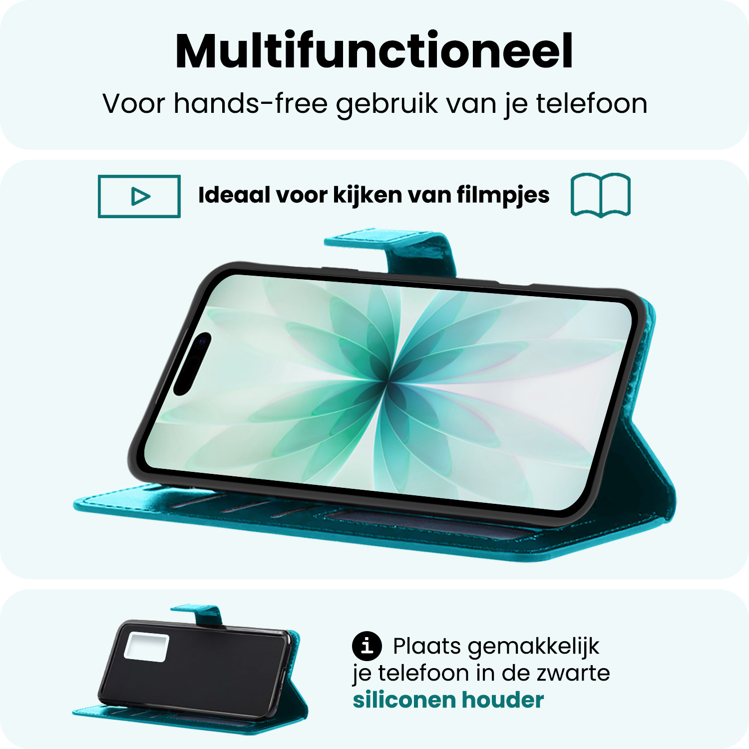 Forterra Forterra iPhone 17 Hoesje Bookcase Met Screenprotector - Turquoise