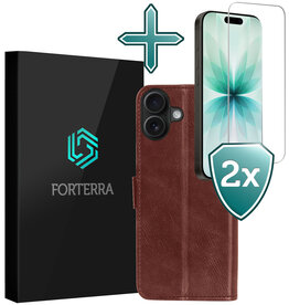 Forterra Forterra iPhone 17 Hoesje Bookcase Met 2x Screenprotector - Bruin