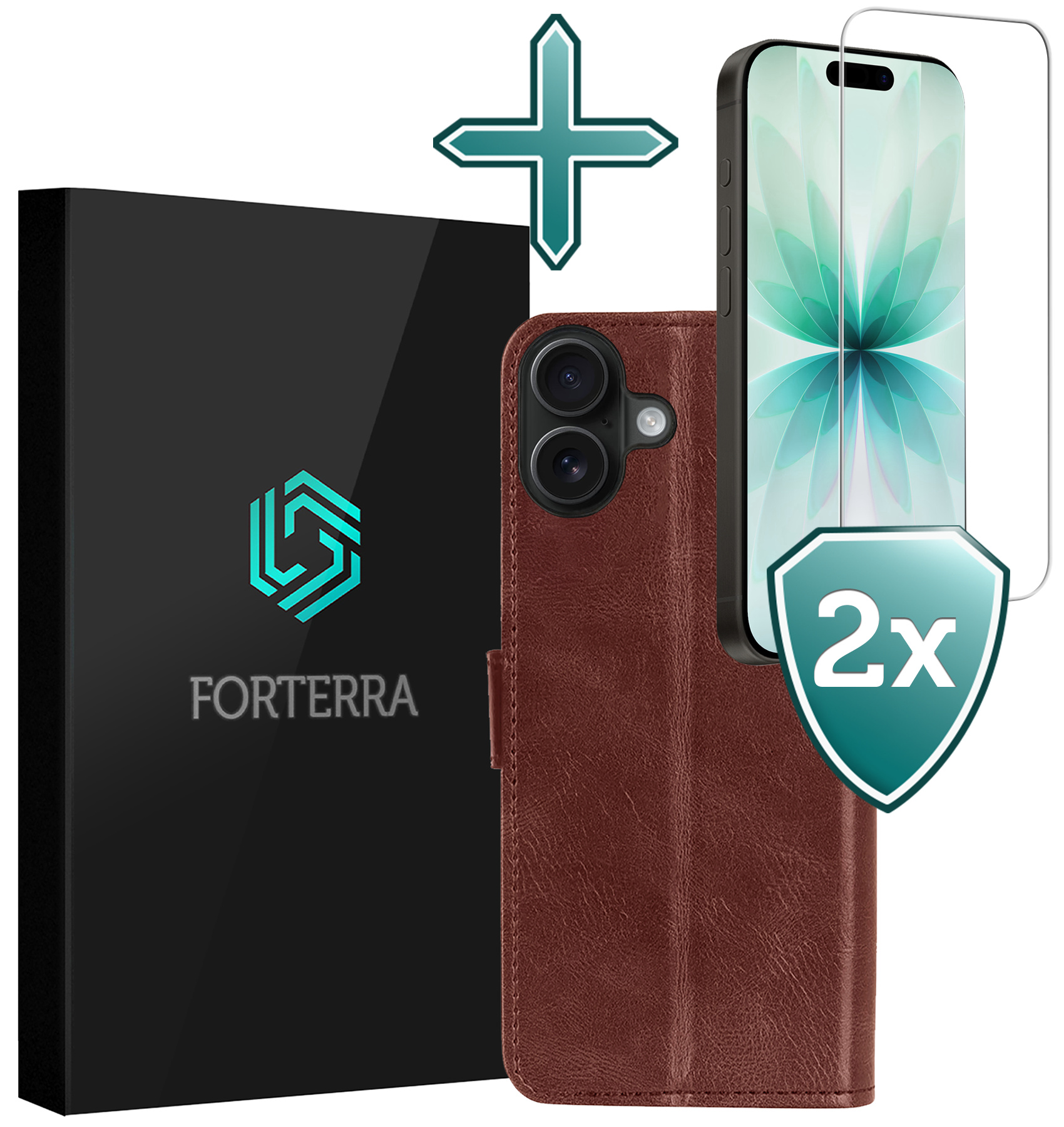 Forterra Forterra iPhone 17 Hoesje Bookcase Met 2x Screenprotector - Bruin