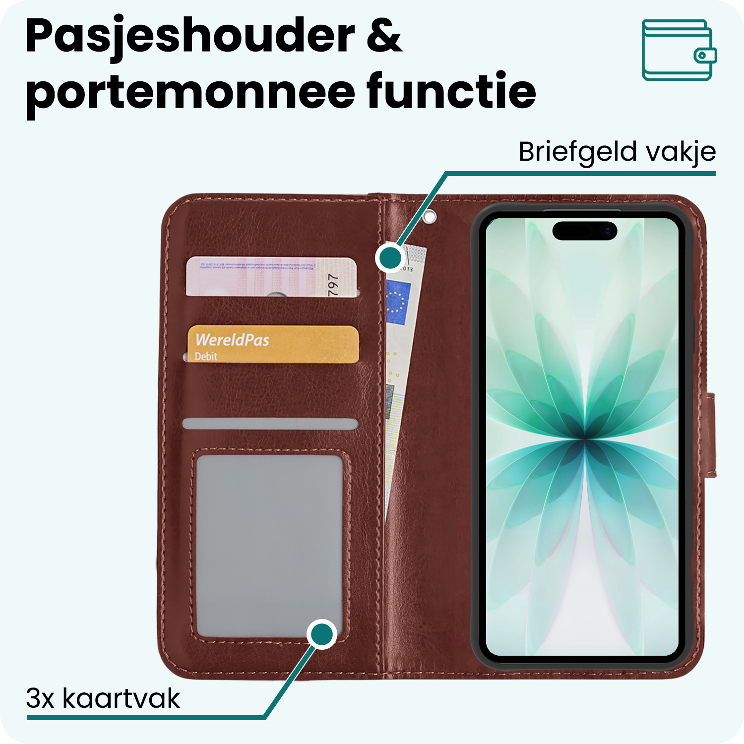 Forterra Forterra iPhone 17 Hoesje Bookcase Met 2x Screenprotector - Bruin