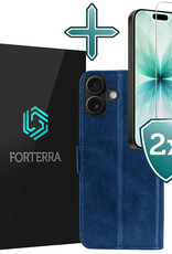 Forterra Forterra iPhone 17 Hoesje Bookcase Met 2x Screenprotector - Donkerblauw
