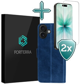 Forterra Forterra iPhone 17 Hoesje Bookcase Met 2x Screenprotector - Donkerblauw