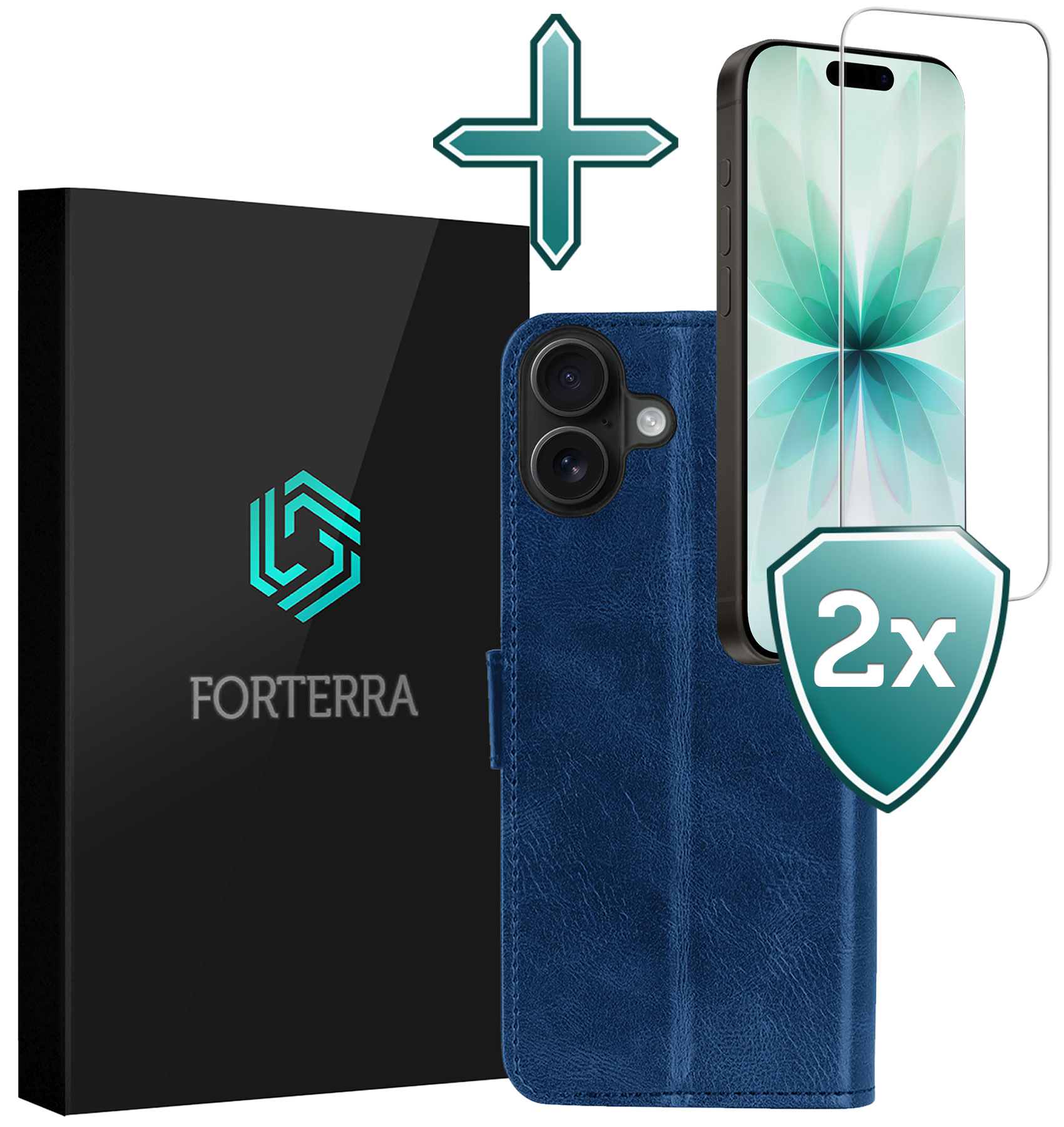 Forterra Forterra iPhone 17 Hoesje Bookcase Met 2x Screenprotector - Donkerblauw