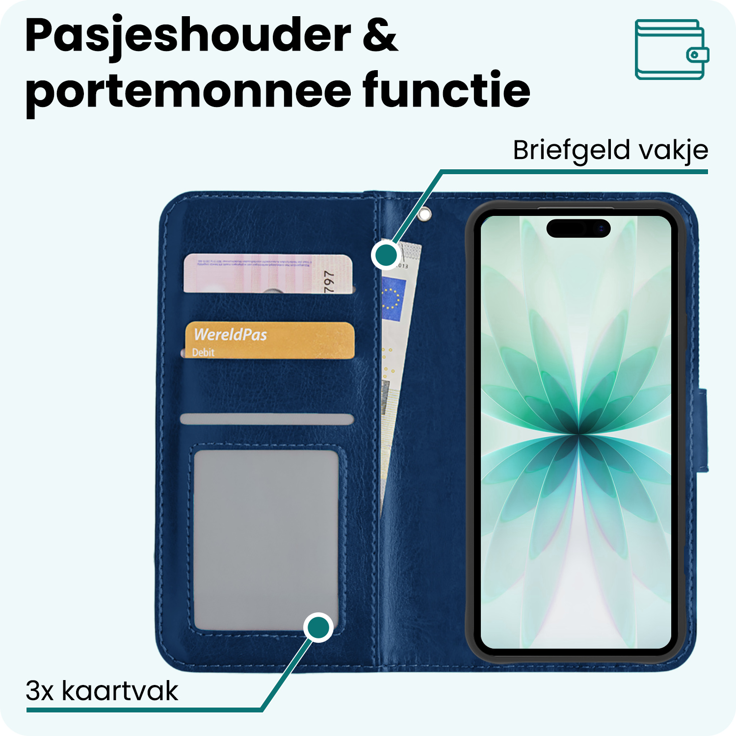 Forterra Forterra iPhone 17 Hoesje Bookcase Met 2x Screenprotector - Donkerblauw