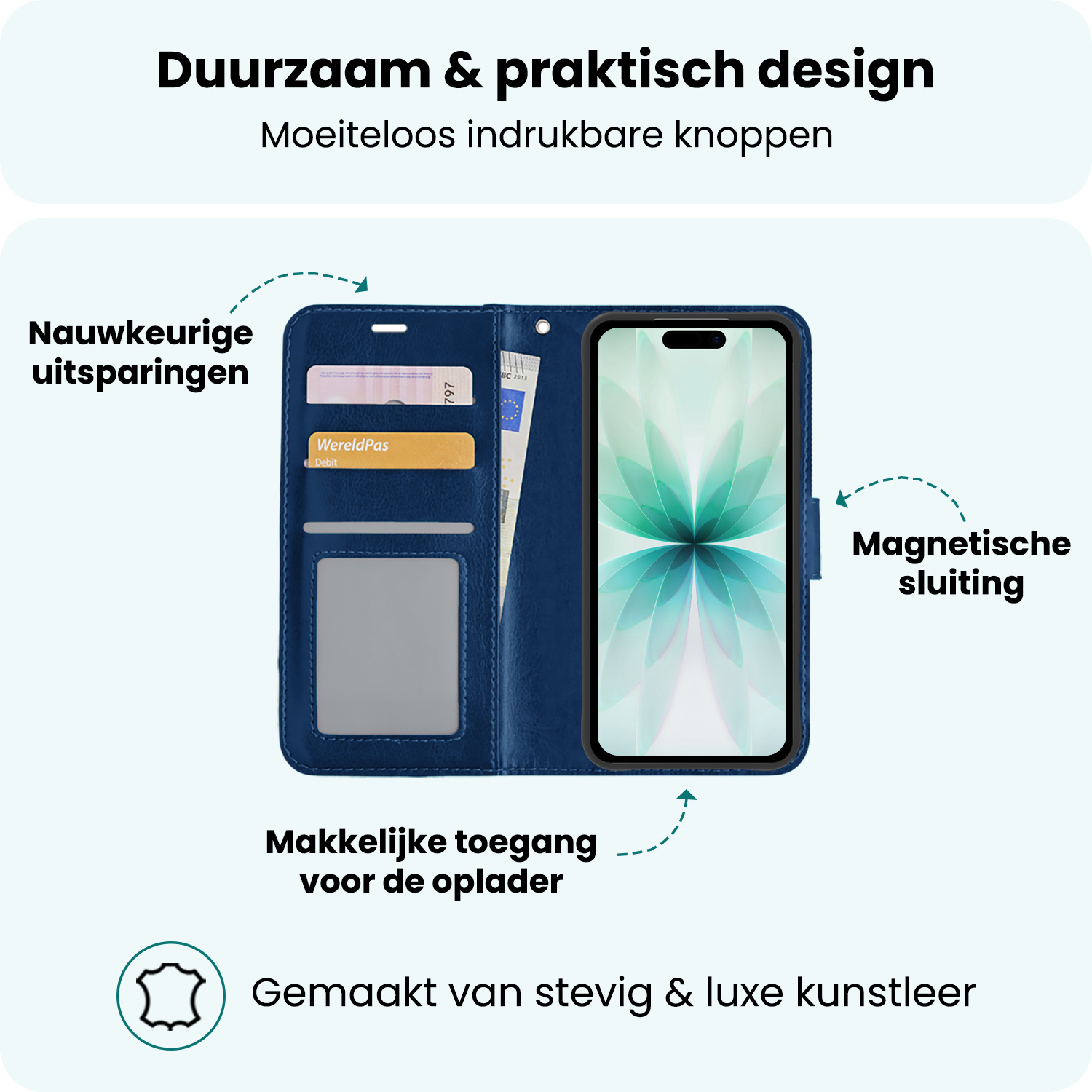 Forterra Forterra iPhone 17 Hoesje Bookcase Met 2x Screenprotector - Donkerblauw