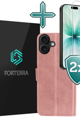 Forterra Forterra iPhone 17 Hoesje Bookcase Met 2x Screenprotector - Rose Goud
