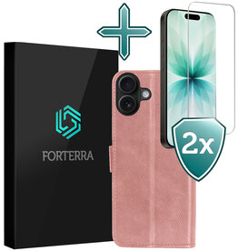 Forterra Forterra iPhone 17 Hoesje Bookcase Met 2x Screenprotector - Rose Goud