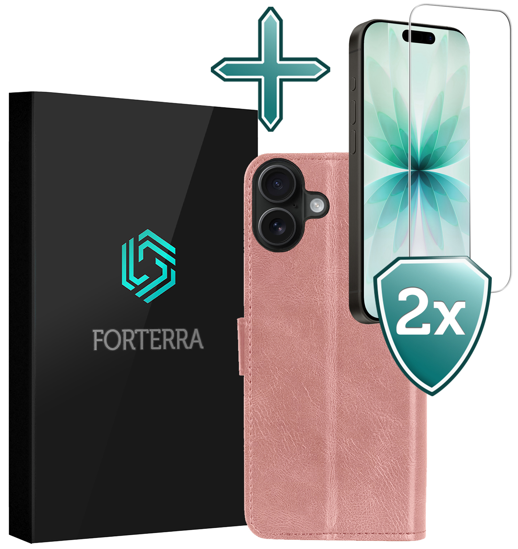 Forterra Forterra iPhone 17 Hoesje Bookcase Met 2x Screenprotector - Rose Goud