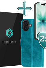 Forterra Forterra iPhone 17 Hoesje Bookcase Met 2x Screenprotector - Turquoise
