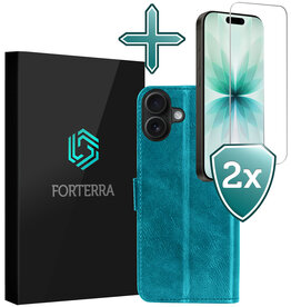 Forterra Forterra iPhone 17 Hoesje Bookcase Met 2x Screenprotector - Turquoise