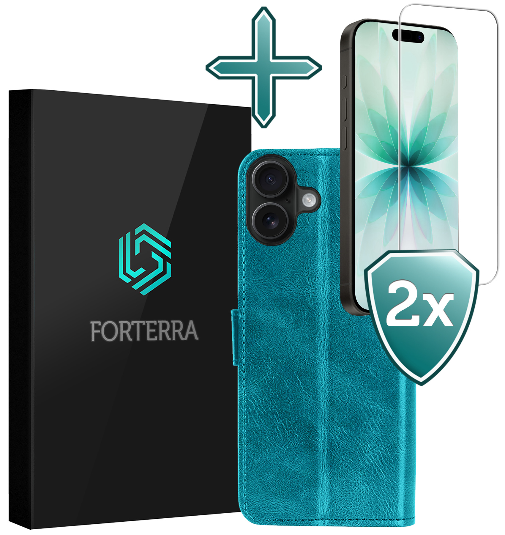Forterra Forterra iPhone 17 Hoesje Bookcase Met 2x Screenprotector - Turquoise