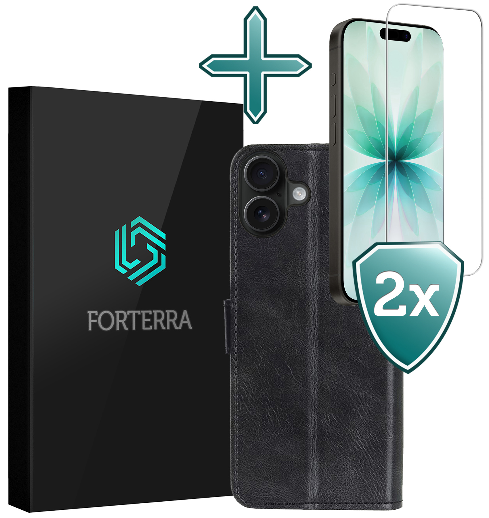 Forterra Forterra iPhone 17 Hoesje Bookcase Met 2x Screenprotector - Zwart