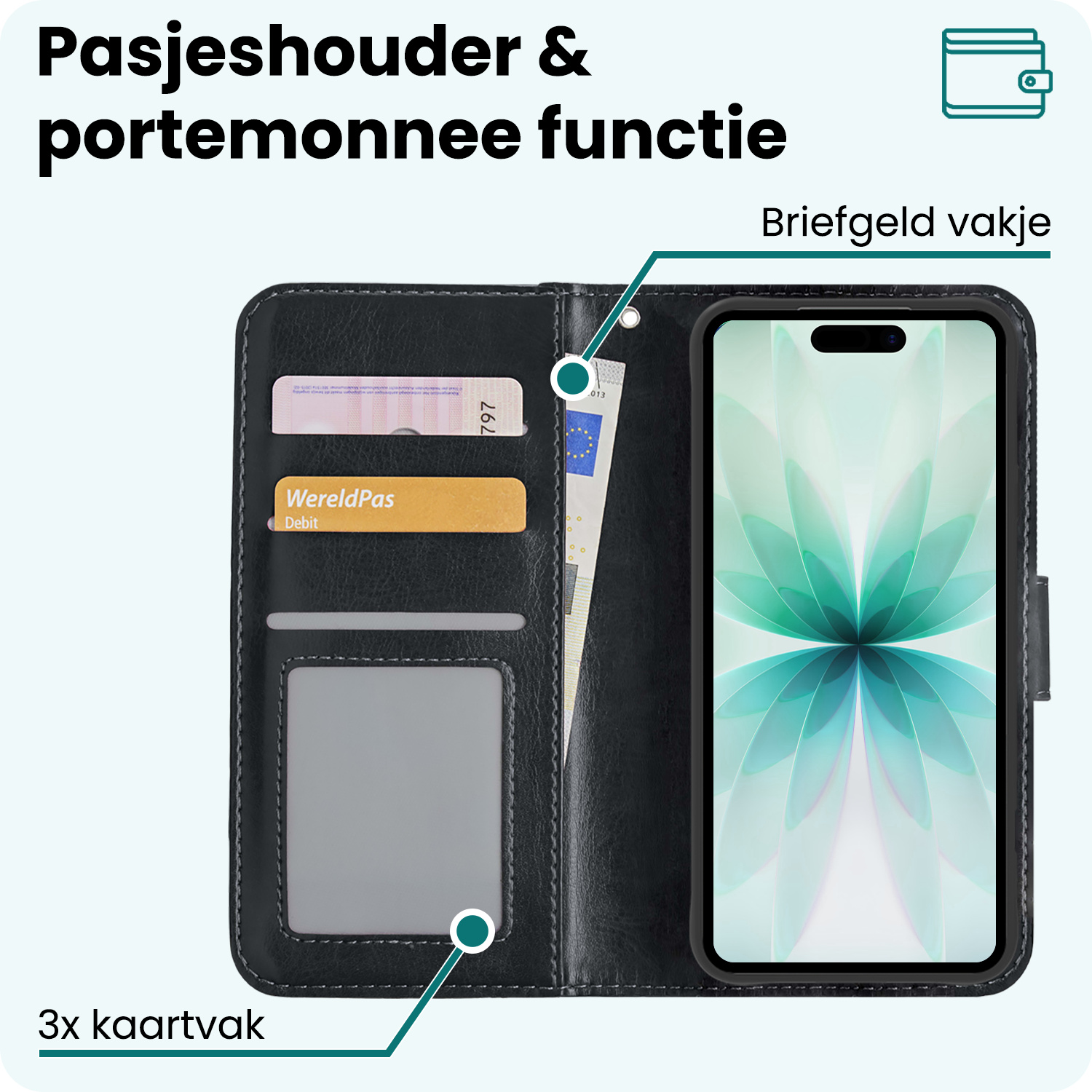 Forterra Forterra iPhone 17 Hoesje Bookcase Met 2x Screenprotector - Zwart