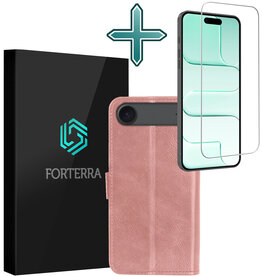 Forterra Forterra iPhone Air Hoesje Bookcase Met Screenprotector - Rose Goud