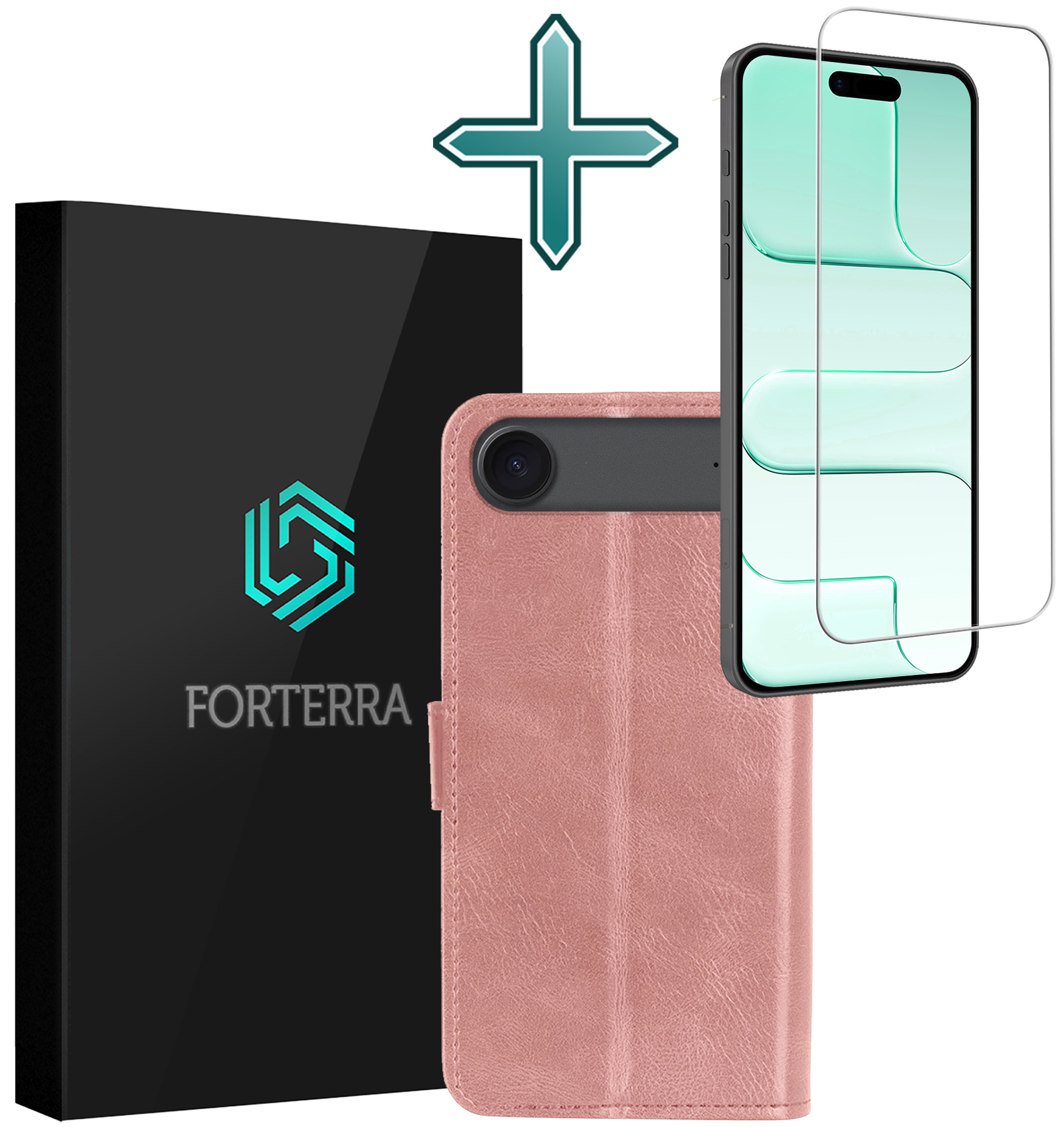 Forterra Forterra iPhone Air Hoesje Bookcase Met Screenprotector - Rose Goud