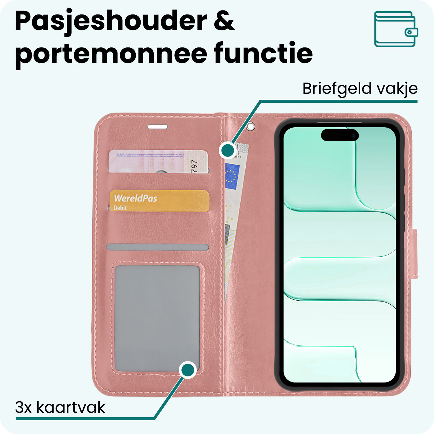 Forterra Forterra iPhone Air Hoesje Bookcase Met Screenprotector - Rose Goud