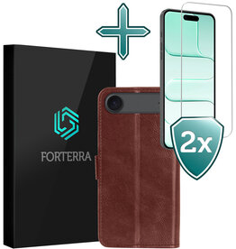 Forterra Forterra iPhone Air Hoesje Bookcase Met 2x Screenprotector - Bruin