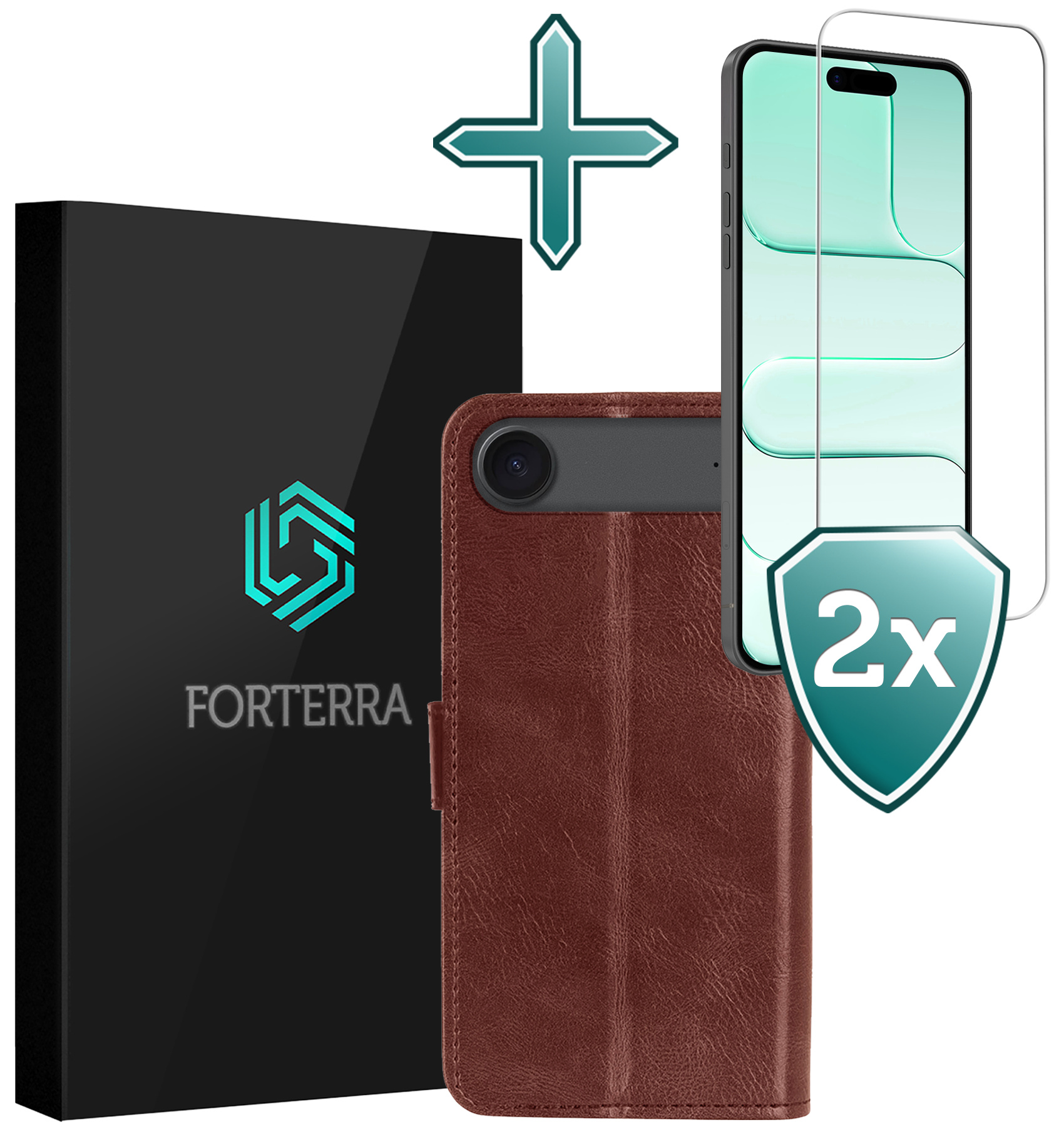 Forterra Forterra iPhone Air Hoesje Bookcase Met 2x Screenprotector - Bruin