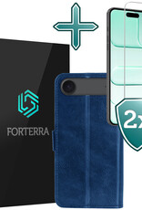 Forterra Forterra iPhone Air Hoesje Bookcase Met 2x Screenprotector - Donkerblauw