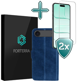 Forterra Forterra iPhone Air Hoesje Bookcase Met 2x Screenprotector - Donkerblauw