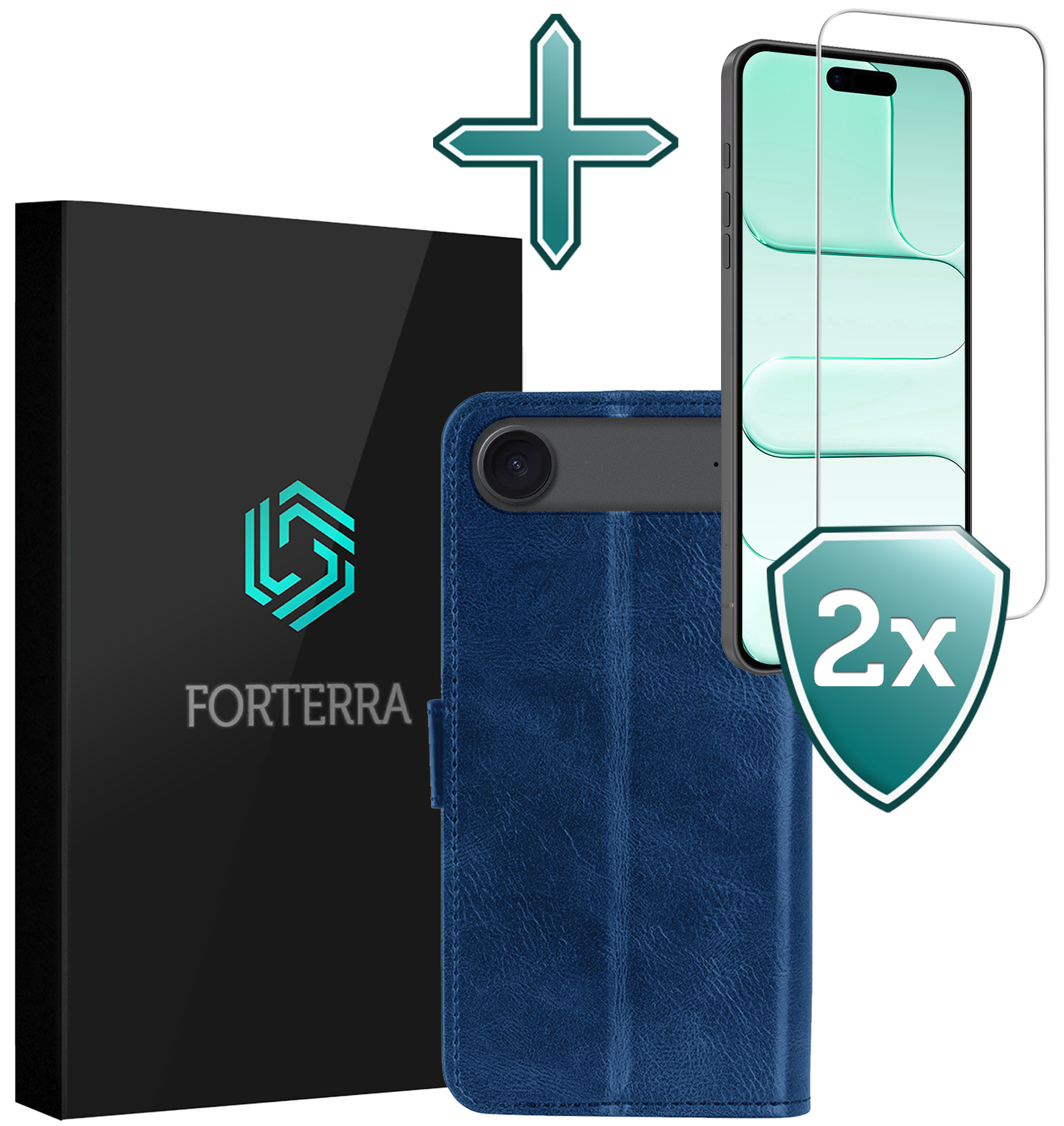 Forterra Forterra iPhone Air Hoesje Bookcase Met 2x Screenprotector - Donkerblauw
