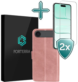 Forterra Forterra iPhone Air Hoesje Bookcase Met 2x Screenprotector - Rose Goud