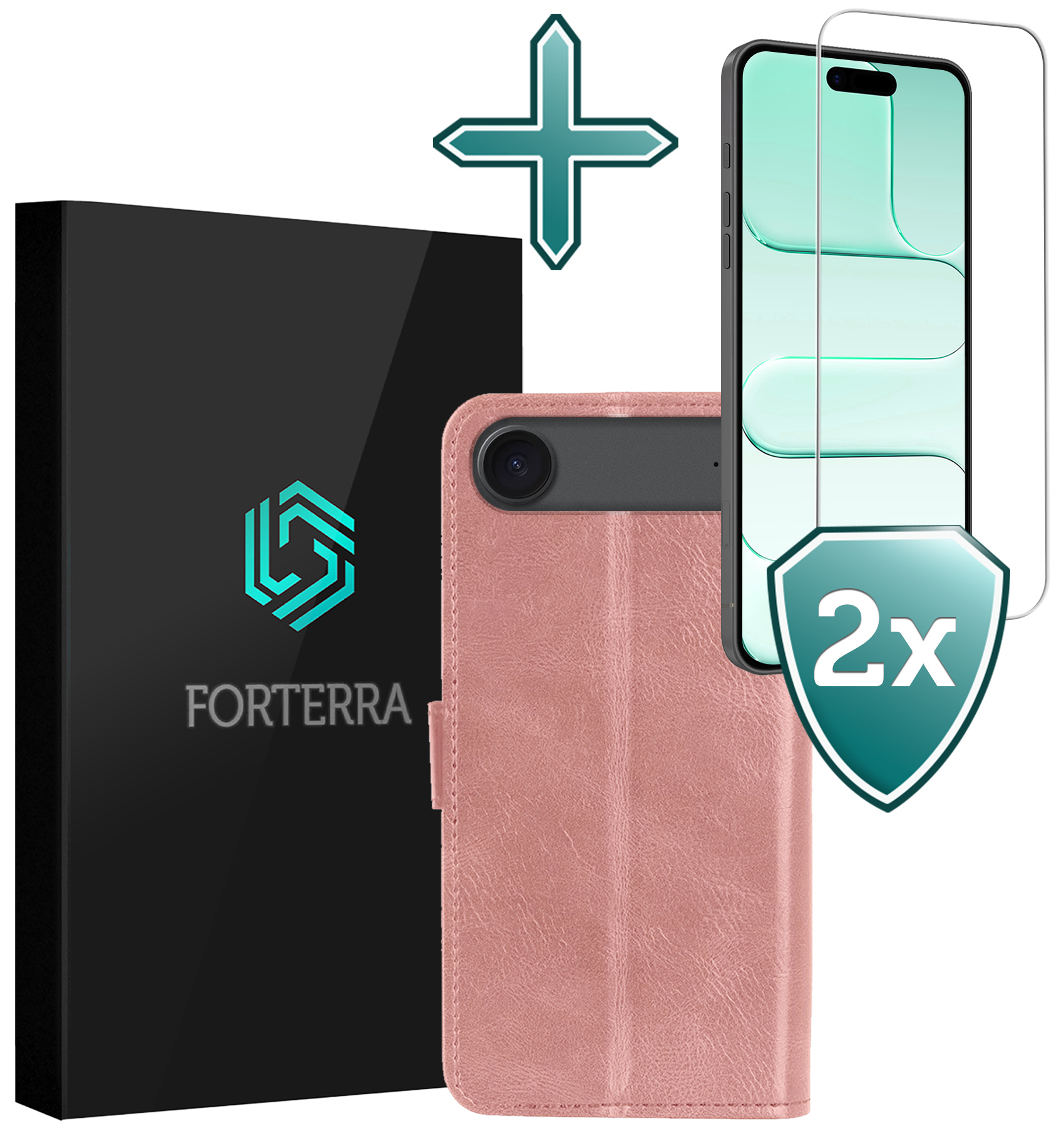 Forterra Forterra iPhone Air Hoesje Bookcase Met 2x Screenprotector - Rose Goud