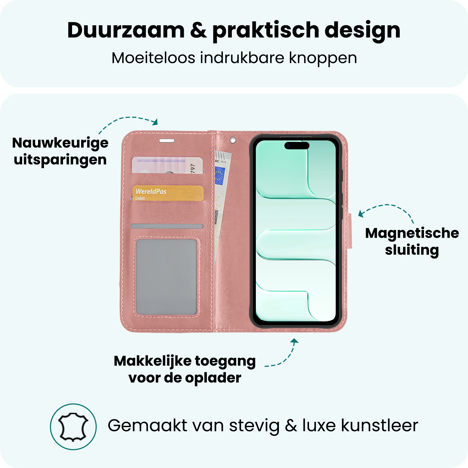 Forterra Forterra iPhone Air Hoesje Bookcase Met 2x Screenprotector - Rose Goud