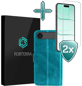 Forterra Forterra iPhone Air Hoesje Bookcase Met 2x Screenprotector - Turquoise